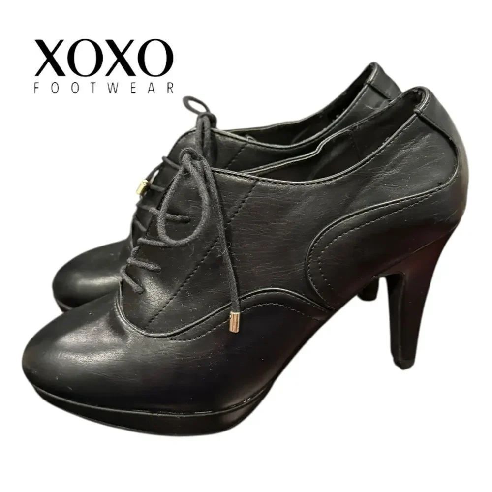 XOXO Women's Black Platform Heeled Lace-up Ankle Boots Booties 10